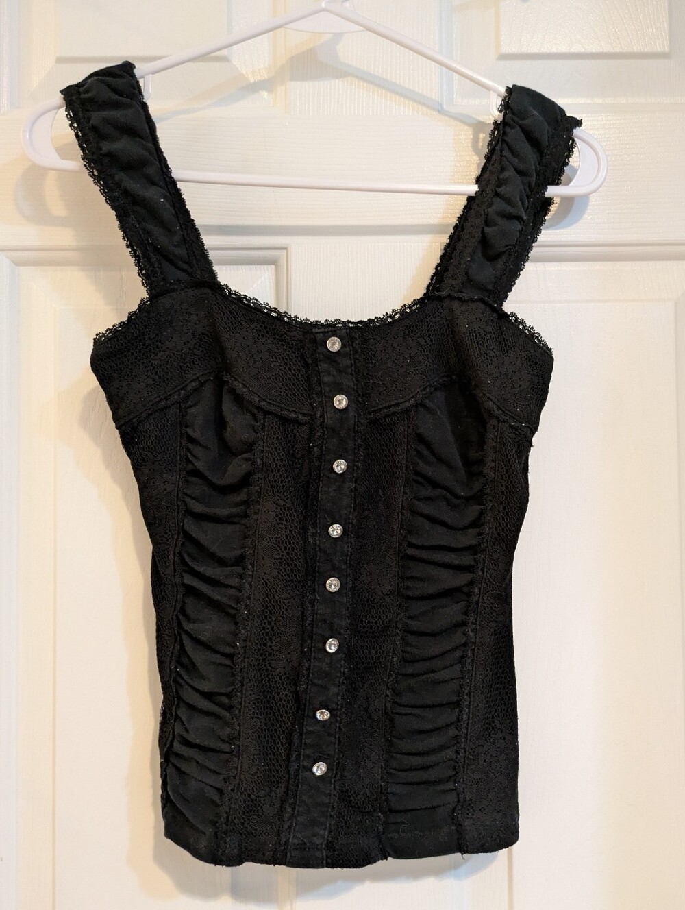 FANG Black Lace-Trim Button-Front Camisole